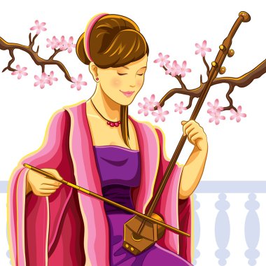 Beautiful Chinese Erhu Player clipart