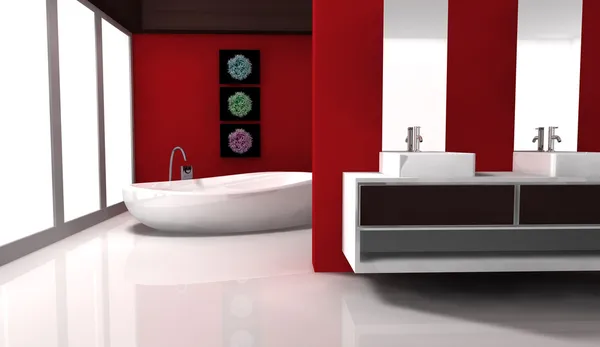 Lakberendezés vörös fürdőszoba — Stock Fotó