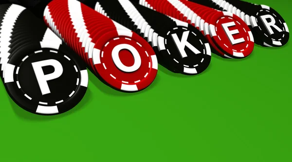Poker chips rijen op groen — Stockfoto