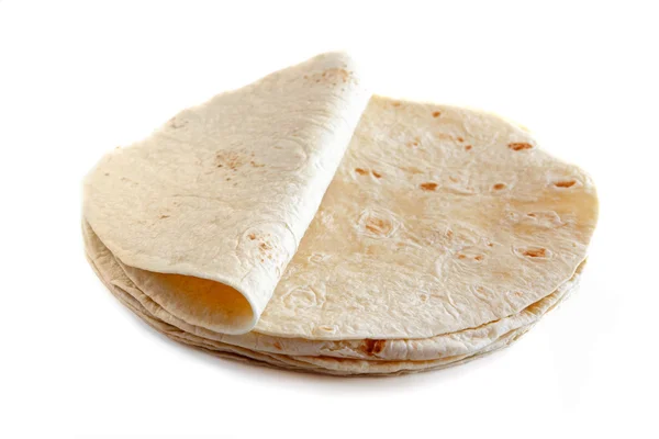 Tortillas di farina bianca isolate su bianco — Foto Stock