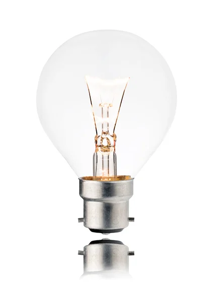 Lightbulb ON - Golf Ball Shaped, Reflection, Isolated — Stock Photo, Image