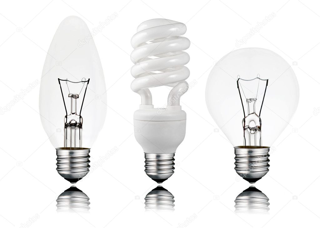 Three Lightbulbs - Saver, Candle & Golf Ball Shape Isolated