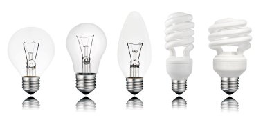 beyaz izole yansıması ile beş lightbuls