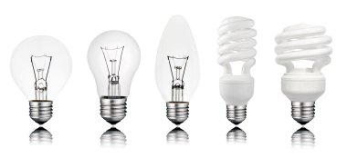 Five Lightbuls with Reflection Isolated on White clipart