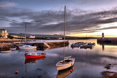 HDR - Boats in Harbour with Lighthouse clipart