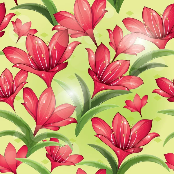 Seamless pattern - Red lilies — Stock Vector