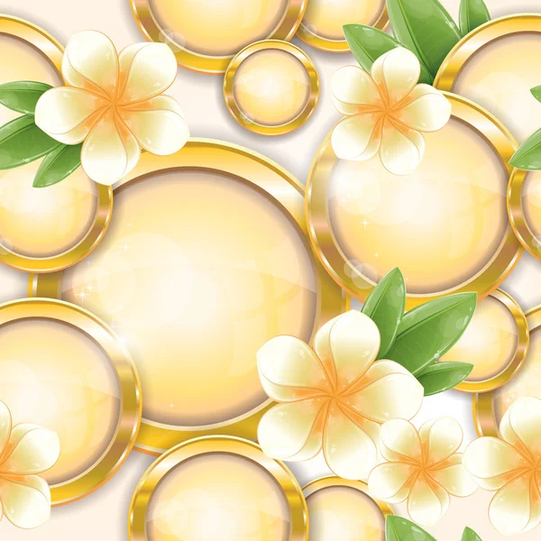 Patrón sin costuras - Marcos de oro con flor de frangipani — Vector de stock
