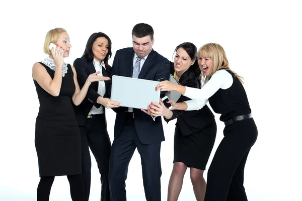 The girls take a businessman laptop — Stock Photo, Image