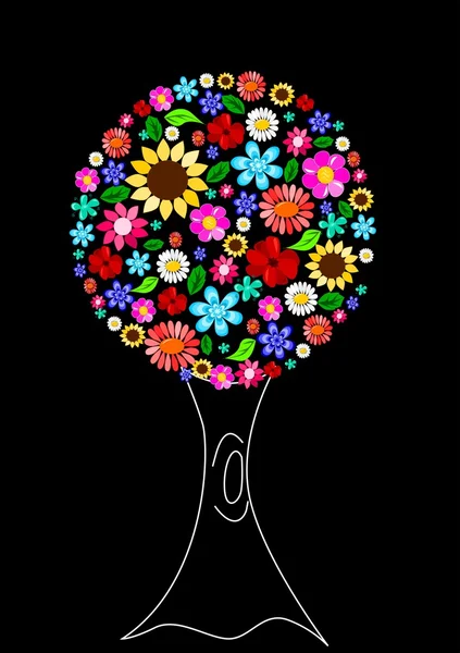 Arbre abstrait avec fleurs — Image vectorielle