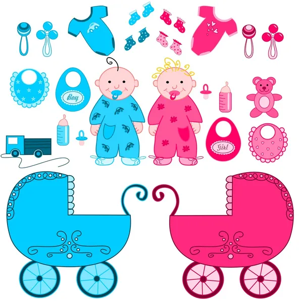 Bebés con accesorios — Archivo Imágenes Vectoriales