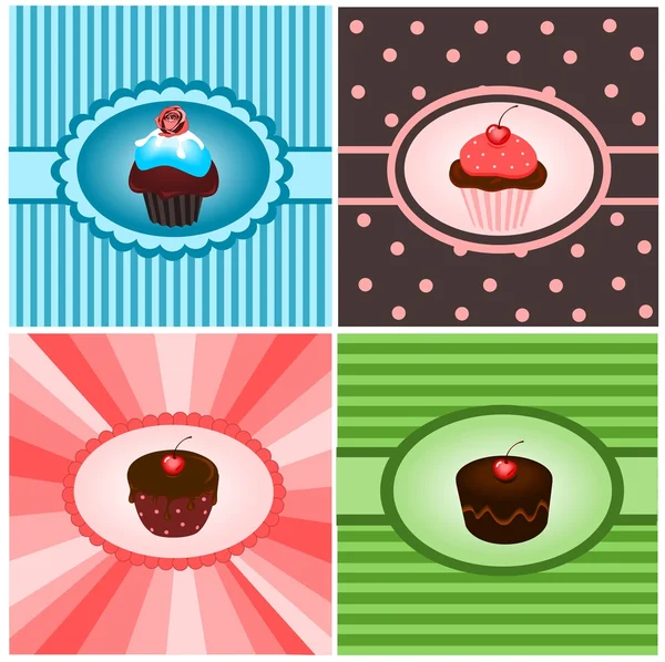 Set di annate di cupcake — Vettoriale Stock