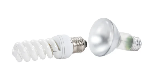 Duas lâmpadas em um fundo branco — Fotografia de Stock