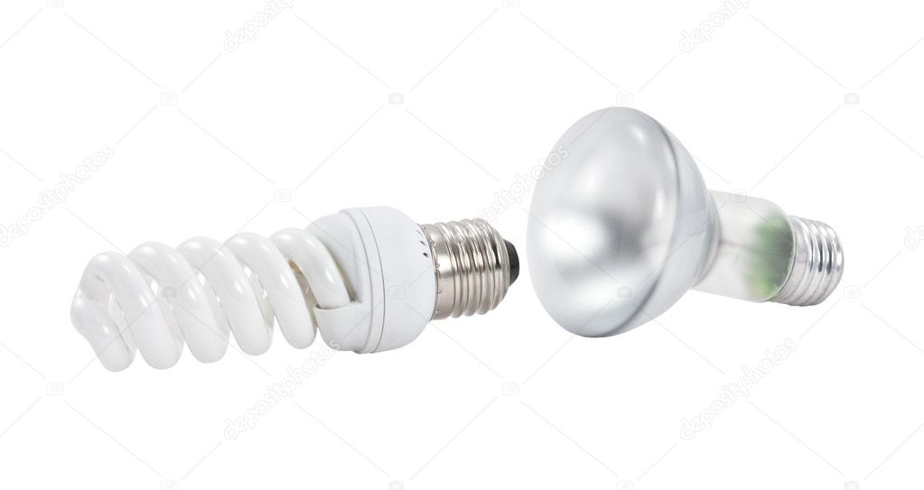 Two light bulbs on a white background