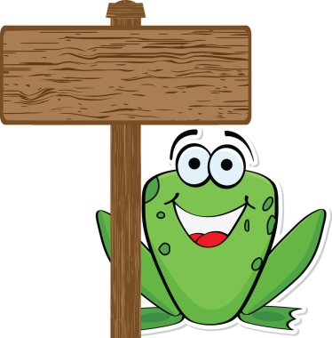 frog with wooden banner clipart