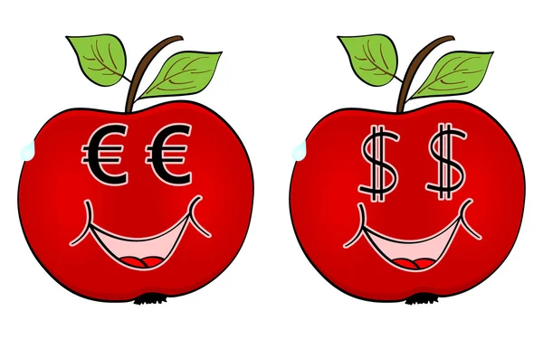 通貨の顔を持つ赤いリンゴ — ストックベクタ