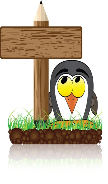 Bandeira de madeira com pinguim — Vetor de Stock