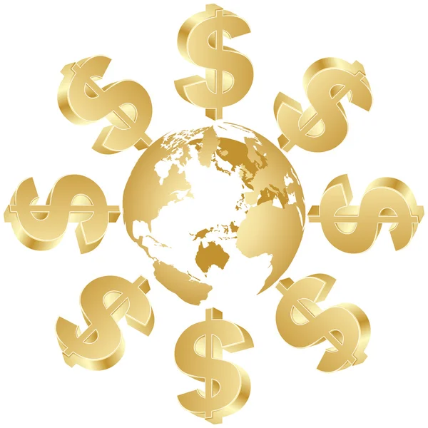 Dollarteken over de hele wereld — Stockvector