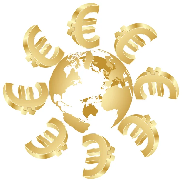 Symbol of euro around the world — Stock Vector