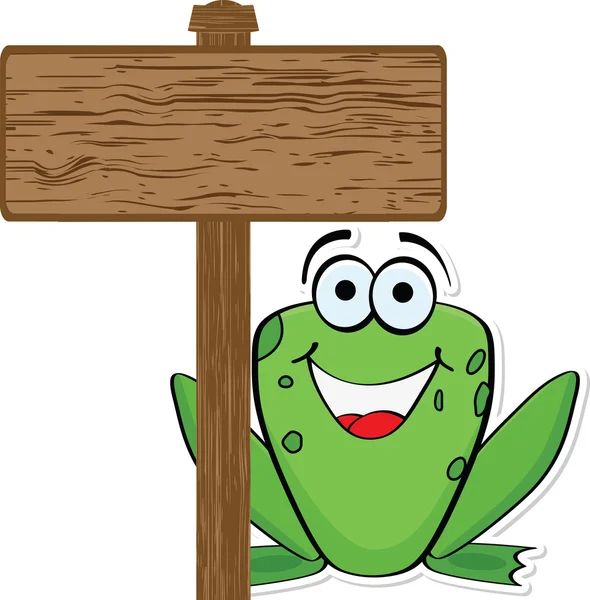 Лягушка с деревянным баннером — стоковый вектор