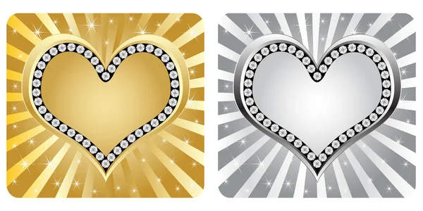 Bannière coeur doré et argent — Image vectorielle