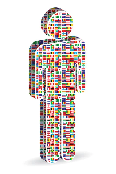 Silhouette of man with world flags — Stock Vector