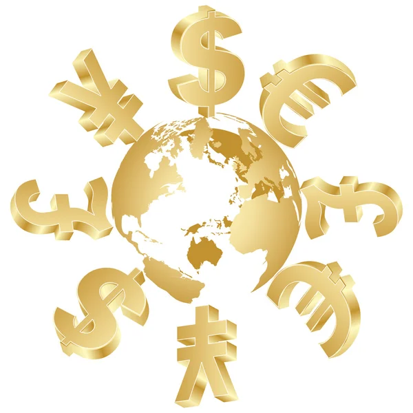 Simboli di denaro in tutto il mondo — Vettoriale Stock