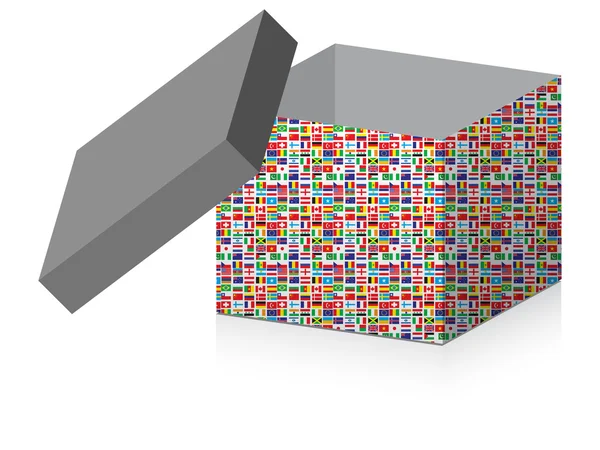 Caja abierta con banderas del mundo — Archivo Imágenes Vectoriales