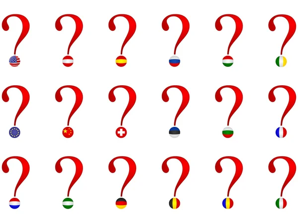 Signe de question avec des drapeaux du monde — Image vectorielle
