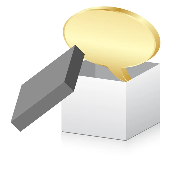 Caixa branca com ícone de chat dourado — Vetor de Stock