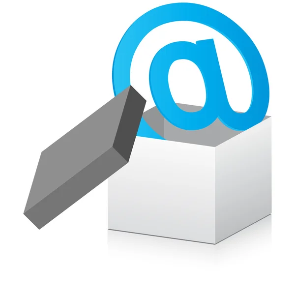 Offene Box mit E-Mail-Zeichen im Inneren — Stockvektor