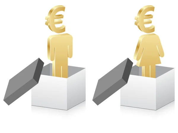 Mężczyzna i kobieta z euro wewnątrz pudełka — Wektor stockowy