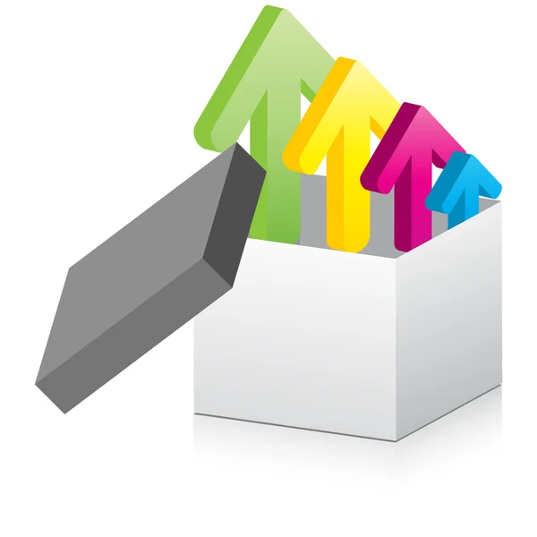 Öppna lådan med pilar inuti — Stock vektor