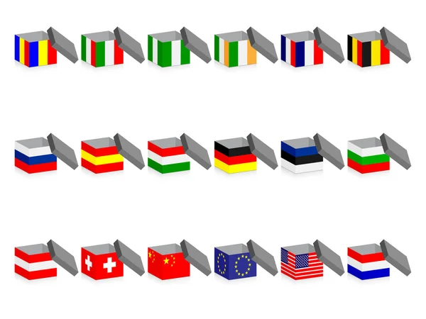 Öppna lådor med flaggor — Stock vektor