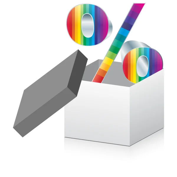 Otwórz pudełko z kolorowy znak procentu — Wektor stockowy