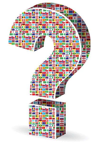 Ponto de interrogação com padrão de bandeiras mundiais —  Vetores de Stock