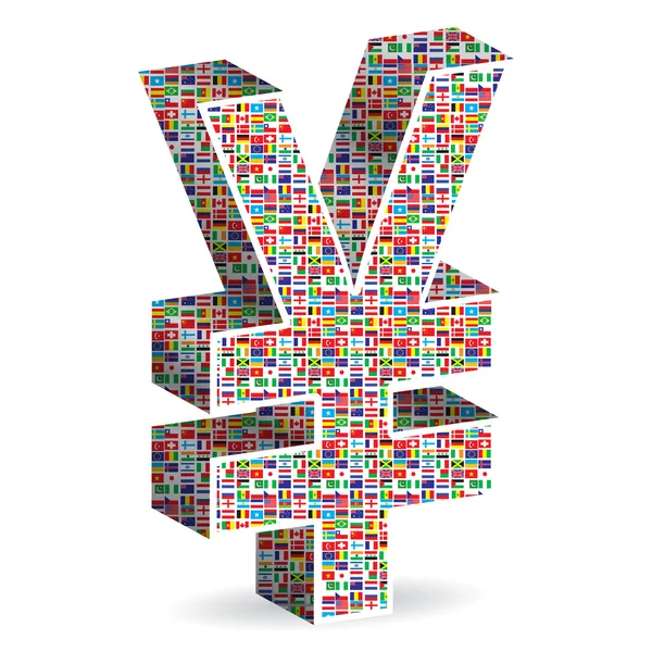 Yen icono de moneda con banderas del mundo — Vector de stock