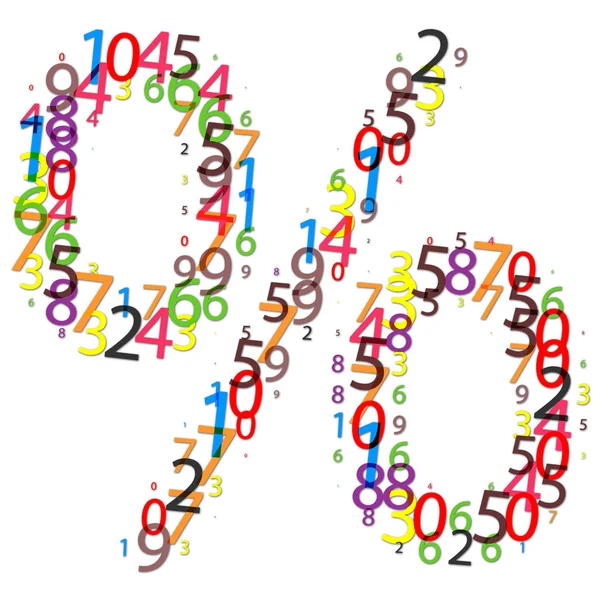 Sinal percentual feito de dígitos coloridos — Fotografia de Stock
