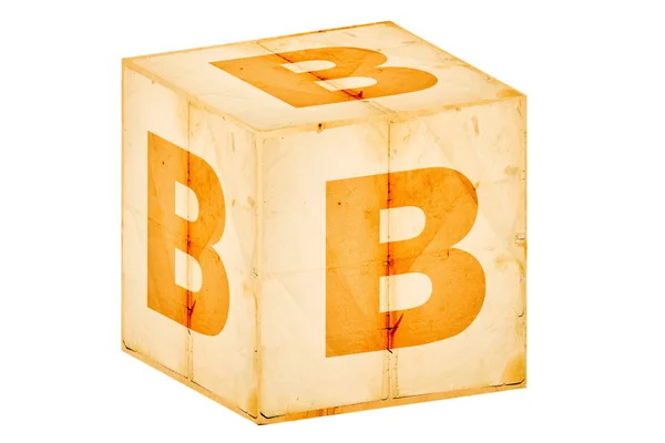 Letter b on old box isolated on white — Stock Photo, Image