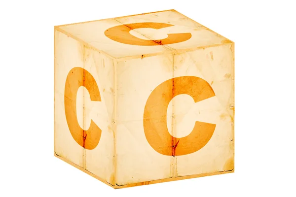 Літера c на старій коробці ізольовано на білому — стокове фото