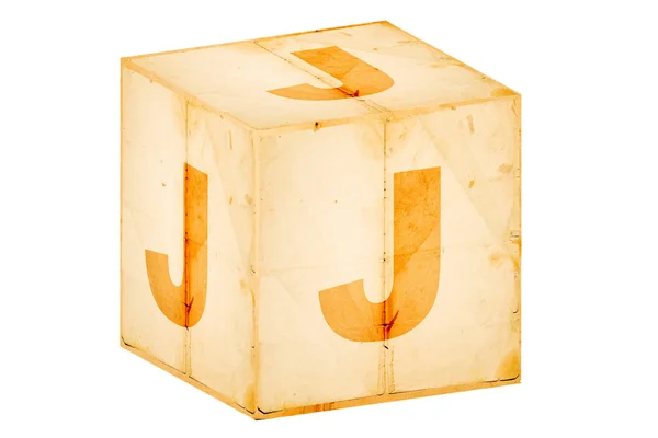 Eski kutusunun üzerinde beyaz izole harf j — Stok fotoğraf