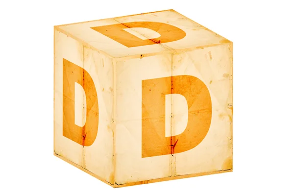 Літера d на старій коробці ізольовано на білому — стокове фото