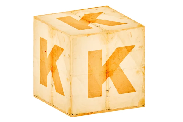 Lettera k su vecchia scatola isolata su bianco — Foto Stock