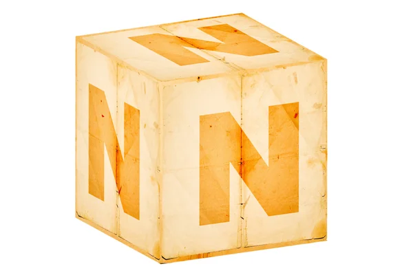 Bokstaven n på gamla box isolerad på vit — Stockfoto