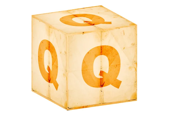Letter q on old box isolated on white — Stock Photo, Image