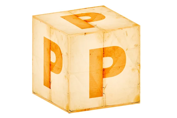 Letra p na caixa velha isolada no branco — Fotografia de Stock