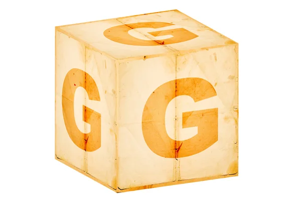 Letter g on old box isolated on white — Stock Photo, Image