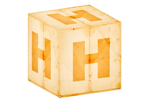 Lettera h su vecchia scatola isolata su bianco — Foto Stock