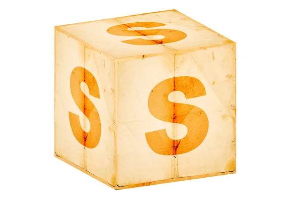 Letter s on old box isolated on white — Stock Photo, Image