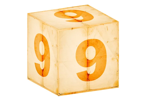 Número nove caixa velha isolada em branco — Fotografia de Stock