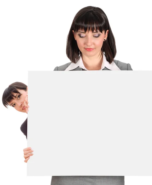 Mujer de negocios detrás de un libro blanco — Foto de Stock
